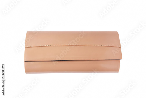 Obraz na plátně Elegant Peach Leather Clutch Wallet with Stitched Detail