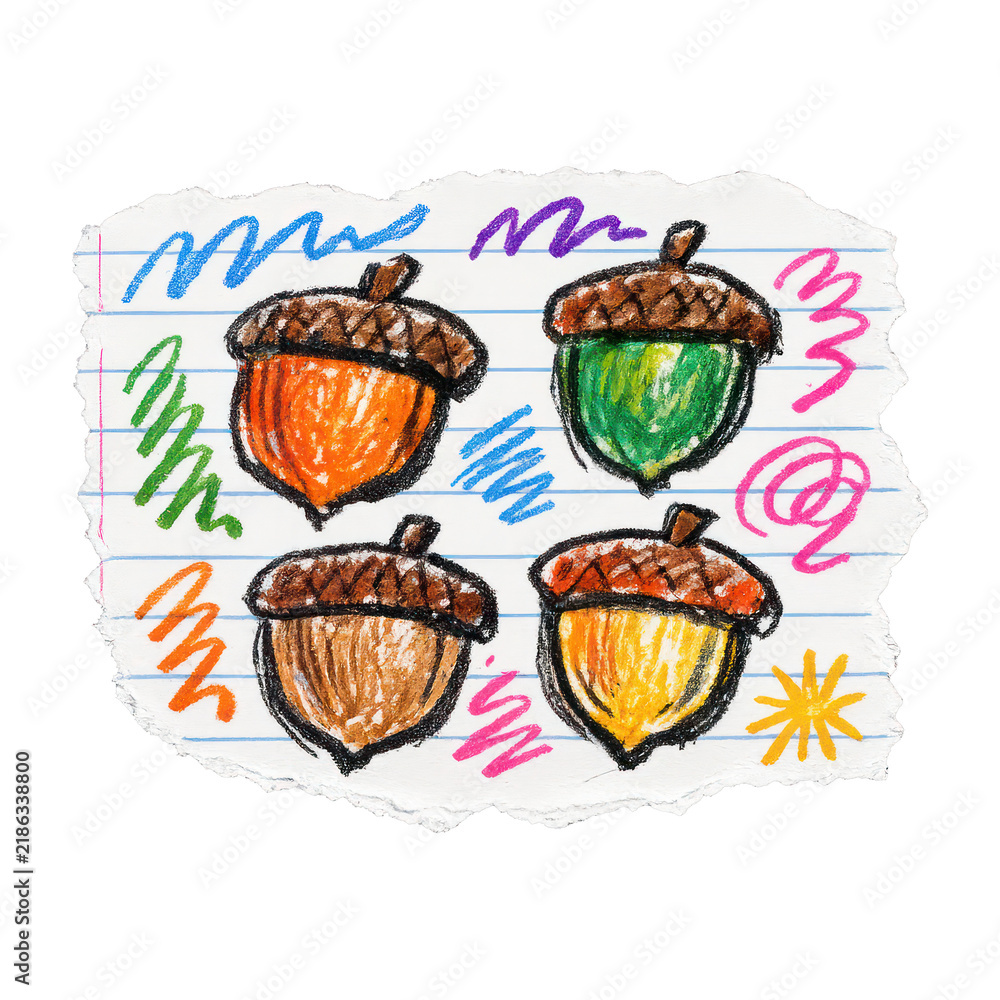Obraz premium PNG Colorful acorns on paper