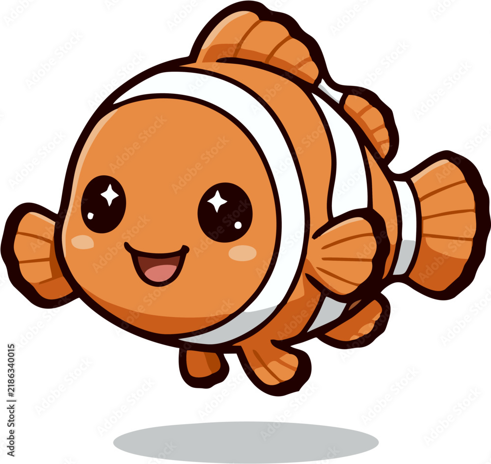 Obraz premium Cute Baby Clownfish Cartoon Vector Illustration