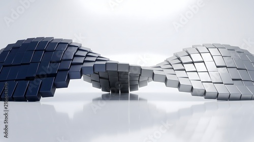 Obraz na płótnie Interlocking cubic forms create a twisted reflective sculpture