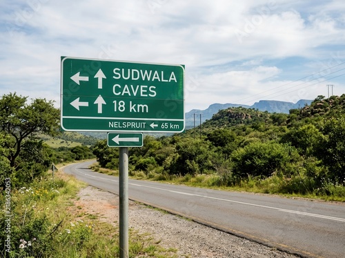 Road Sign For Sudwala Caves And Nelspruit Adventure Destination