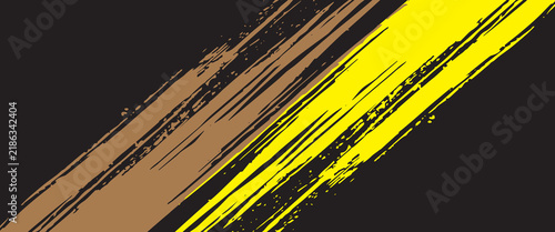Abstract yellow and brown paint brush stroke texture vector on black background for sporty livery design.