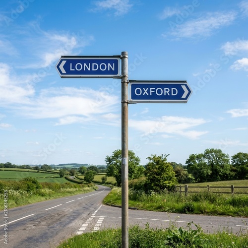 English Countryside Crossroads Signpost to London and Oxford