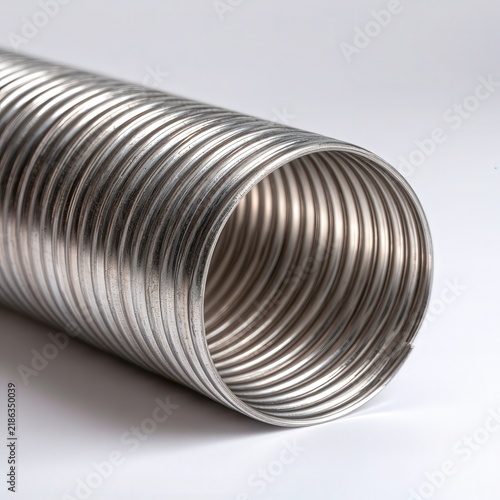 Corrugated metal tube on a clean white background