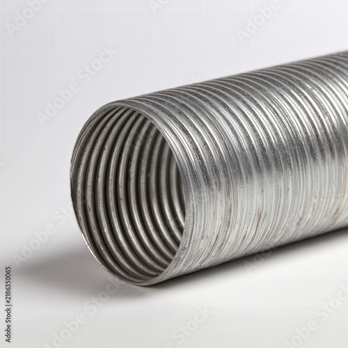 Flexible metal tubing on white background