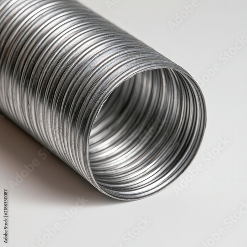 Corrugated metal tube on a white background