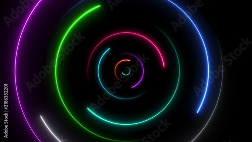 Abstract seamless loop neon circle. Blue and purple neon circles hi-tech motion background seamless loop. Video 3D animation