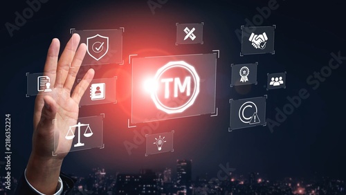 Fotografie Trademark protection and legal compliance with TM icon, copyright law, patent ch