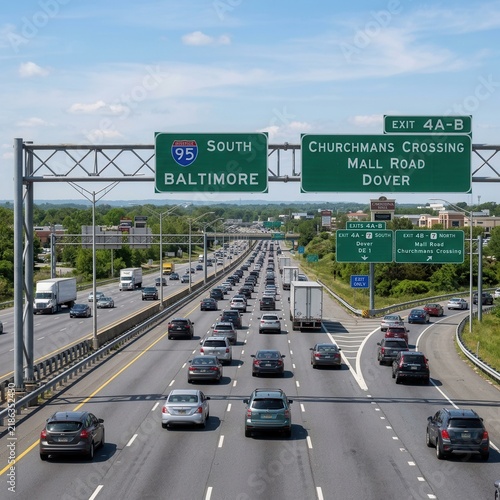 Busy Highway Interstate Traffic Flow Towards City Destinations