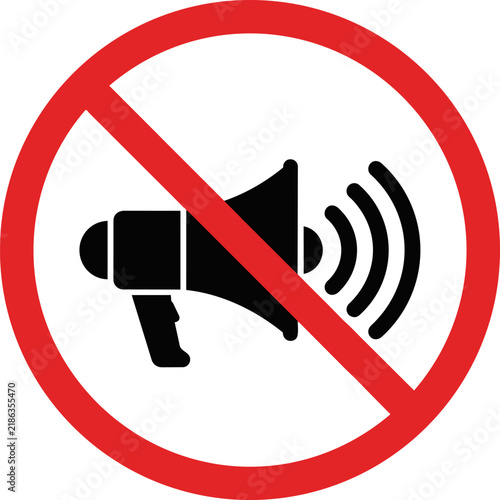 Foto No noise prohibition sign, megaphone with red strikeout circle vector, silent zo