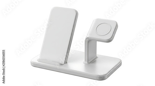 White wireless charging station for smartphone and smartwatch isolated