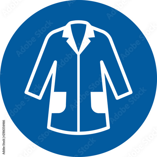 Blue lab coat mandatory sign, protective clothing icon for industrial safety, white medical gown vector on circular background ,Clean grouped each Icon