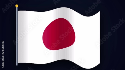 Japan National Flag Waving Animation Against a Dark Background with Realistic Fabric Texture