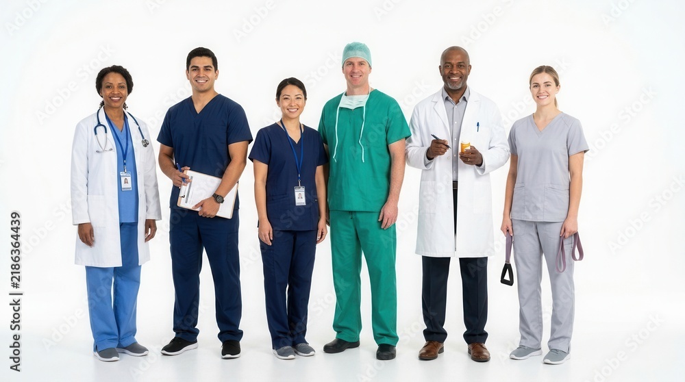 Fototapeta premium Diverse Medical Professionals Standing Together In A Studio Setting