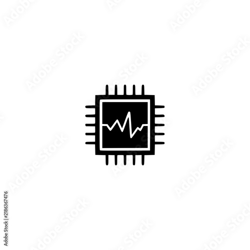 Black processor chip icon with pulse wave symbol