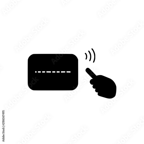 Black card and hand icon with wireless signal waves