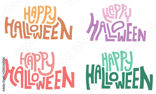 Colorful Happy Halloween Hand Lettering Collection in Orange Pink Purple and Green 
