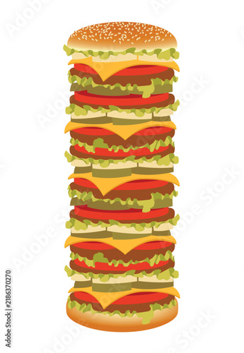 Giant cheeseburger vector illustration in retro style. Fast food flat cartoon icon