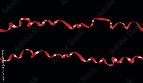 Curly red ribbon seamless pattern collection for gift wrapping on black background.
