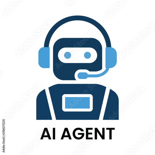 Ai agent icon, customer support robot with headset, artificial intelligence virtual assistant symbol, digital service representative, tech support concept, vector illustration