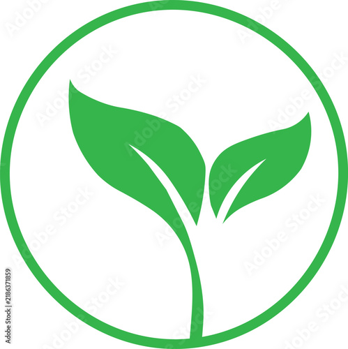 Green leaf sprout vector icon in circle outline frame with growing plant seedling symbol for eco nature logo EPS
