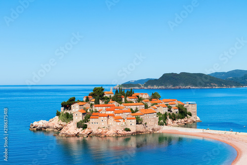 View of the island of Sveti Stefan in Montenegro.