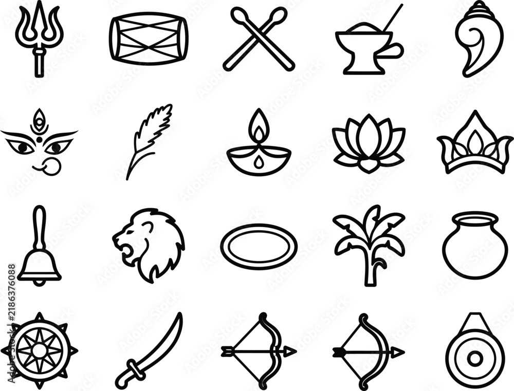 Fototapeta premium Hindu trishula line art icon, religious weapon symbol vector illustration