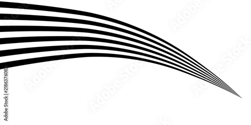 Black on white abstract perspective line wave stripes with 3d dimensional effect isolated on white background