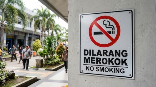 Prohibition Sign In Public Space With Busy Pedestrians