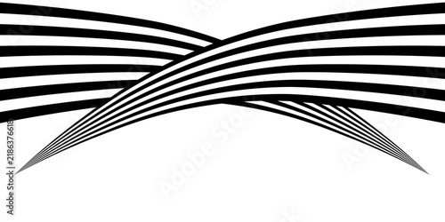 Black on white abstract perspective line wave stripes with 3d dimensional effect isolated on white background