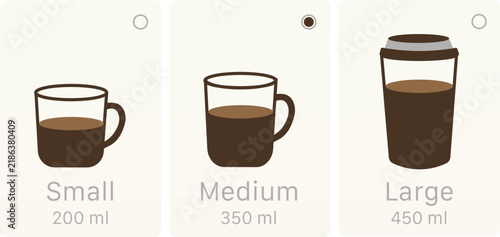 Signs offering a choice of three beverage sizes for customer convenience
