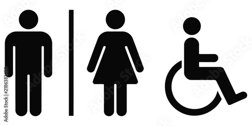 Restroom Signs, Male Female and Wheelchair Accessible Bathroom Symbols, Public Space, Toilet, Washroom, Accessibility, Safety, and Wayfinding Graphics