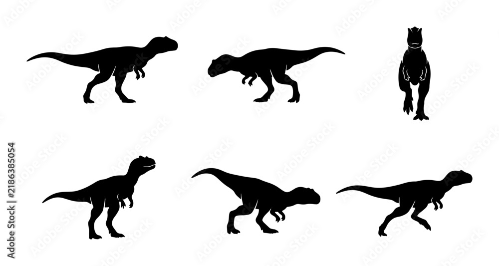 Obraz premium Dinosaur Silhouettes, Tyrannosaurus Rex Vector Icons, Prehistoric Creature Graphics
