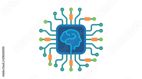 Brain within a circuit board a flat vector illustration on white