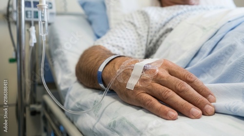 Patient Receiving Intravenous Therapy in Hospital Bed