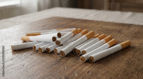 Pile Of Cigarettes On Wooden Table