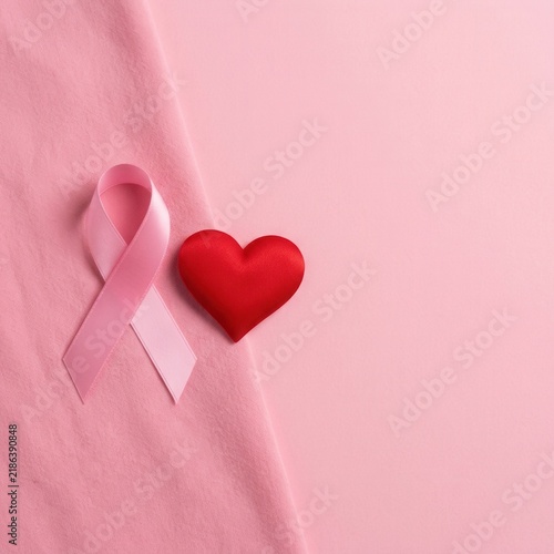 Pink Ribbon And Heart Symbol Representing Breast Cancer Awareness Support And Love
