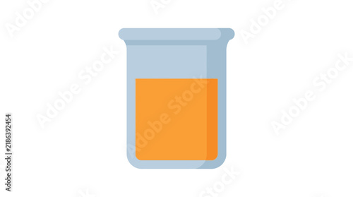 Beaker with orange liquid flat vector illustration on a white background