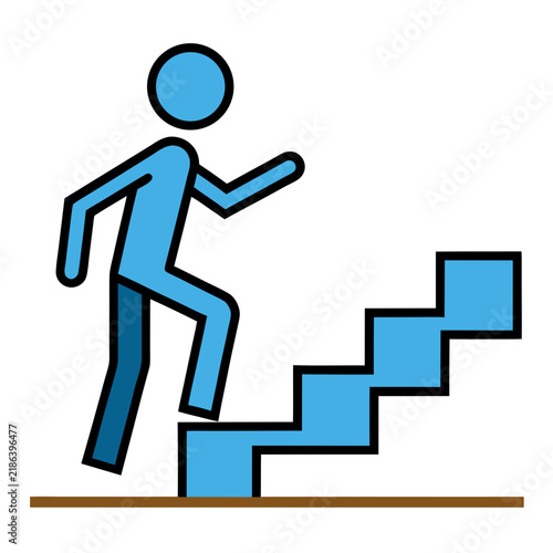 A stick figure ascending the stairs. Icon illustrating a person .vector