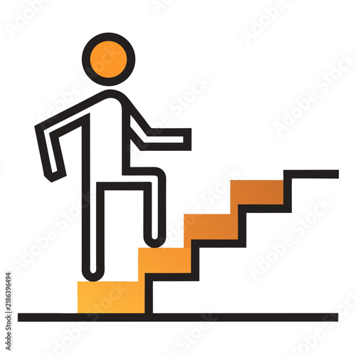 A stick figure ascending the stairs. Icon illustrating a person .vector