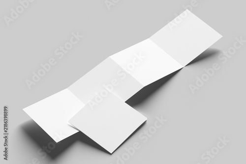 Square 4 Panel Fold Flyer Leaflet White Blank 3D Rendering Mockup