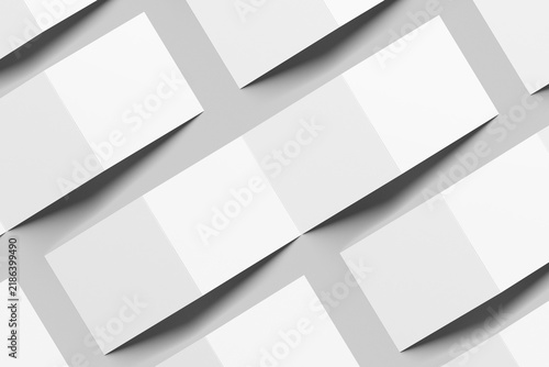 Square 4 Panel Fold Flyer Leaflet White Blank 3D Rendering Mockup