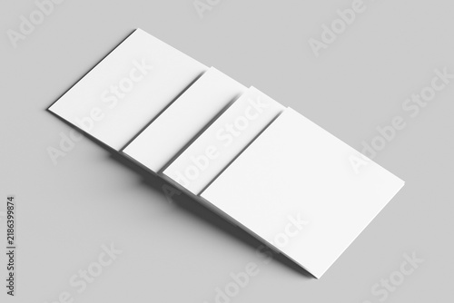 Square 4 Panel Fold Flyer Leaflet White Blank 3D Rendering Mockup