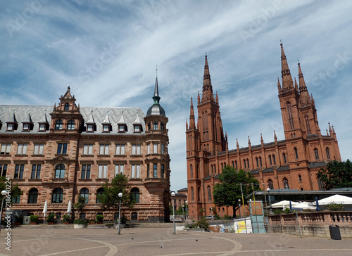 New Town Hall and Marktkirche at Schlossplatz in the historic center of Wiesbaden, Germany