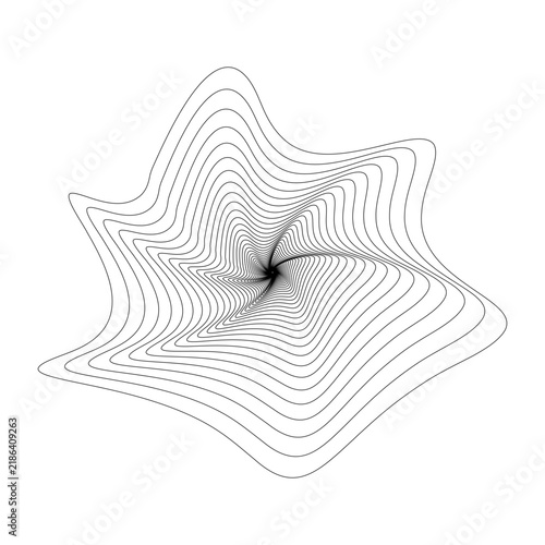 Abstract black and white linear spiral vortex geometric graphic for minimal backgrounds and optical art