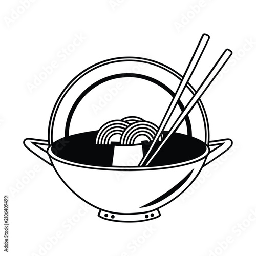 Black and White Wok Pan Icon Vector Illustration