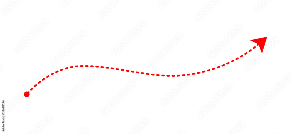 Fototapeta premium Red dotted curved arrow pointer isolated on transparent background