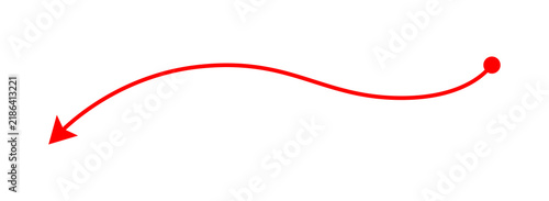 Red curved arrow line pointer isolated on transparent background