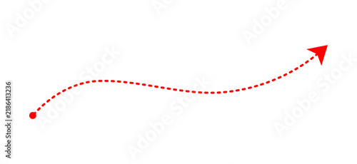 Red dotted curved arrow pointer isolated on transparent background