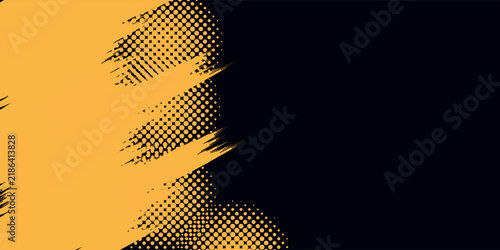 Black and yellow abstract background with brush stroke and halftone style. abstract grunge